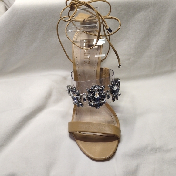 Schultz Light Nude & Rhinestone High Heel Sandals Wedding Bridal - Picture 2 of 7